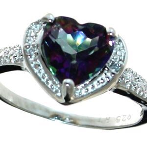 Heart Shape Mystic Topaz & Genuine Diamond Ring - New with box